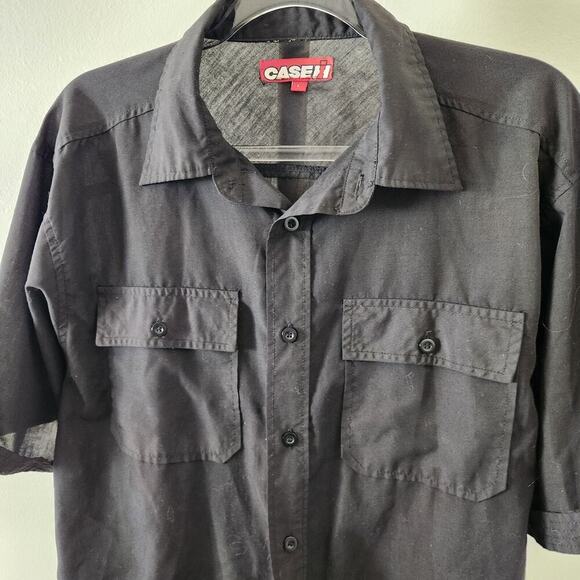 Case IH Short Sleeve Button Front Shirt Mens Size Large Black Thin Material - Picture 2 of 4